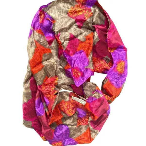 Liz Claiborne Vintage 80s 100% Silk Lightweight Scarf Floral Red Abstract Made in Japan 55" - Image 2