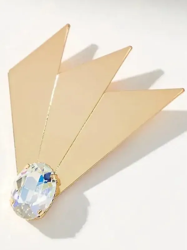 Angular Crystal Brooch By Anthropologie 14k Gold-Plated Pin - Image 4