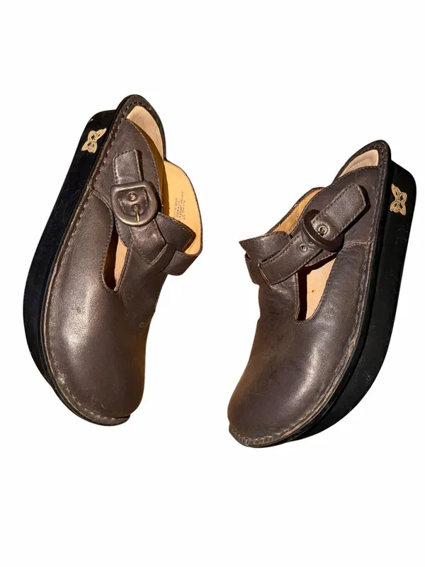 Alegria Brown Leather Mary Jane Mules Shoes Size 37 - Image 3