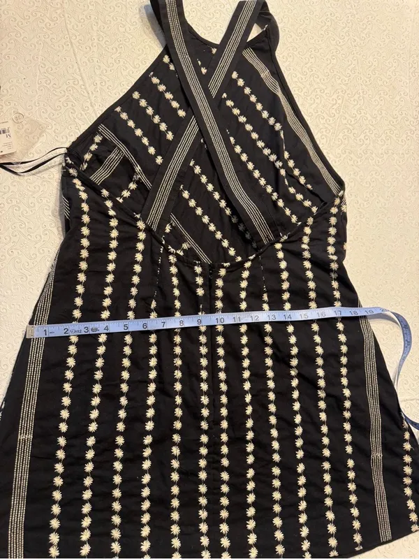 Free People Juni Cotton Black & White Embroidered Flower Pattern Dress NWT M - Image 11