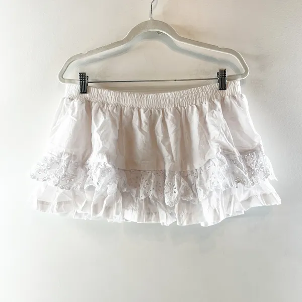 Cotton Candy Layered Eyelet Lace Mini Skirt Skort White Large - Image 2