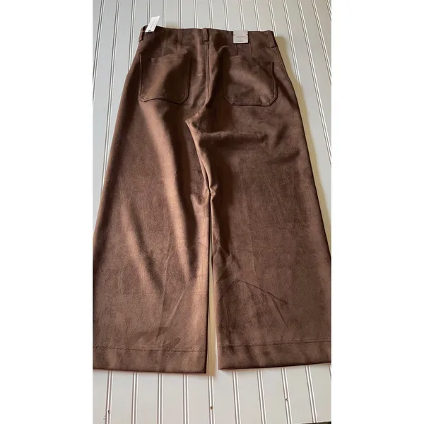 Maeve Anthropologie The Colette Fall Brown Faux Suede Wide Leg Pants 32 NEW - Image 8