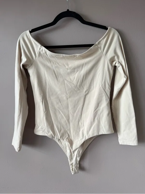 Nuuds Nude Boat Neck Long Sleeve Nylon Spandex Thong Snap Bodysuit Size M - Image 7
