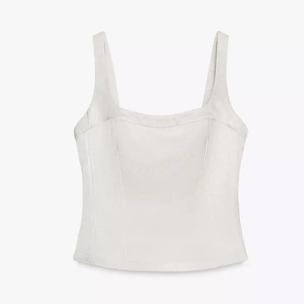 Zara NWT pearly off white ivory satin thick structured top - Image 3