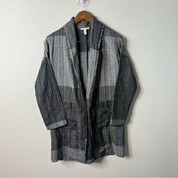 Eileen Fisher‎ Cotton Colorblocked Jacket Shawl Grey Womens Size XXS / XS - Image 3
