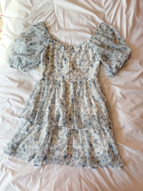 Altar’d State White And Blue Floral Petal Puff Sleeve Dress Size Small - Image 2