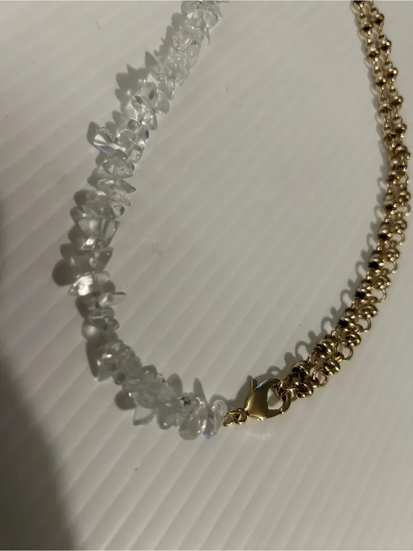Anthropologie Serafina Half Rock Crystal Chain Necklace Gold plates 16” New - Image 3