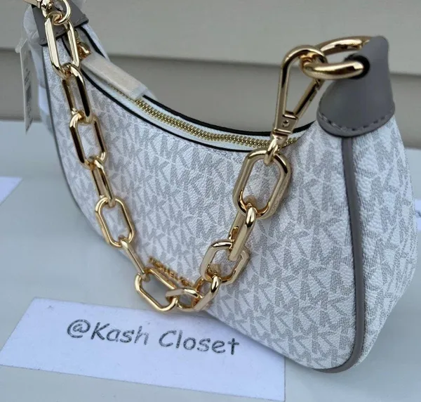 Michael Kors Bright White Cora Shoulder Handbag Crossbody Medium Pouchette - Image 3
