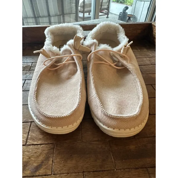 Hey Dude Wendy‎ Corduroy Peach Pink Faux Fur Lined Slip On Loafers Womens Shoes - Image 7