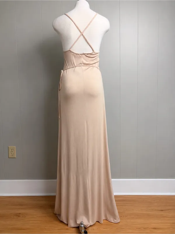 Clayton NWT Dita Wrap Maxi Dress XS Nude Beige Made USA - Image 3