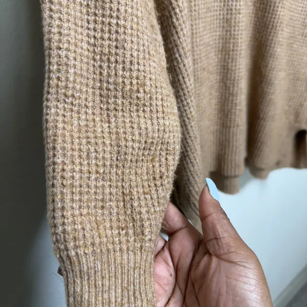 Aerie Women‎ Cozy Up Waffle Sweater Medium Tan Oversized Crewneck - Image 8