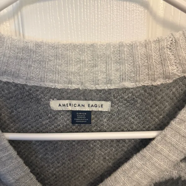 American Eagle Gray Leopard Print Fuzzy Knit Sweater - Image 3