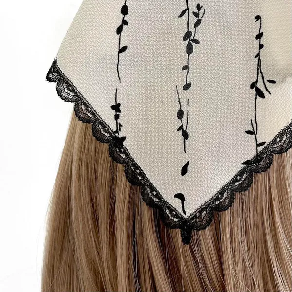 Handmade Cream Beige Chiffon And Floral Lace Triangle Headband - Image 3
