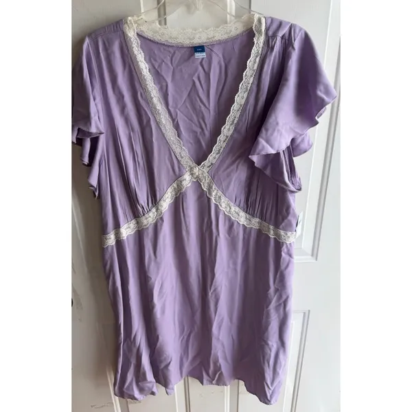 Old Navy NEW Women's‎ XXL Lavender Fit & Flare Crepe Lace-Trim Feminine Pastel Mini Dress - Image 3