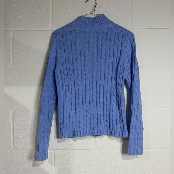 L.l bean blue medium cable knit quarter zip sweater - Image 2
