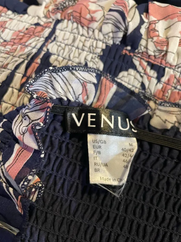 VENUS Navy Floral Maxi with Pink and Cream Accents Strappless Size M - Image 3
