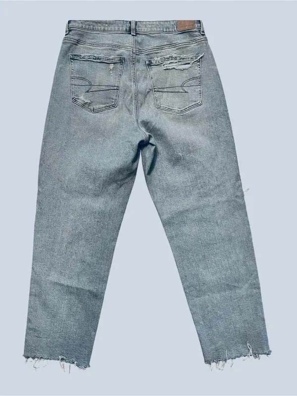 American Eagle Jeans Womens 12 Blue Denim Mom Straight Jean High Rise Distressed - Image 2