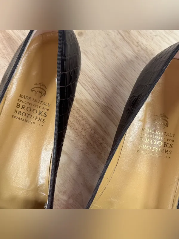 Brooks Brothers Croc Embossed Leather Tassel Loafers Brown 10 AA Narrow - Image 9