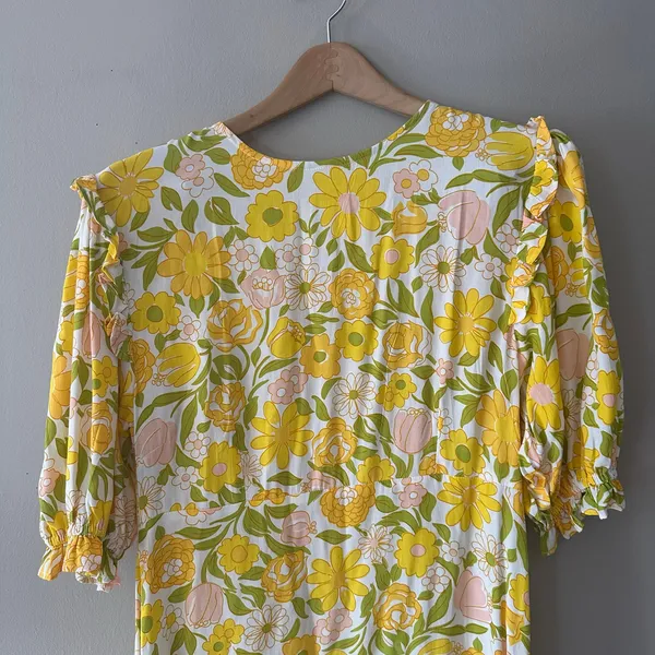 Faithfull The Brand Jean-Marie Yellow Floral Midi Dress Size 6/M - Image 3