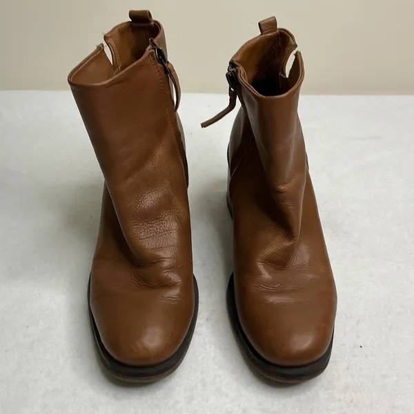 Franco Sarto Kessa Brown‎ Leather Side Zip Block Heel Ankle Boots Women 7.5 - Image 2