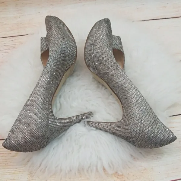 Enzo Angiolini silver sparkle peep toe platform - Image 6