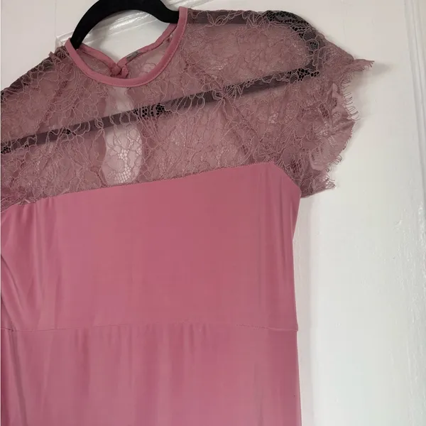 ASOS Pink Lace Yoke Bodycon Midi Dress Size 6 - Image 2