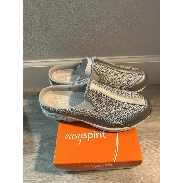 Easy Spirit women's size 10 M Gray silver glitter mules slip-on shoes - Image 3