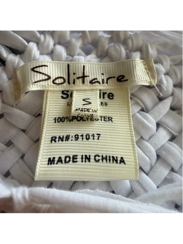 Solitaire white fringes crochet vest top macrame boho fairy festival coastal S - Image 8