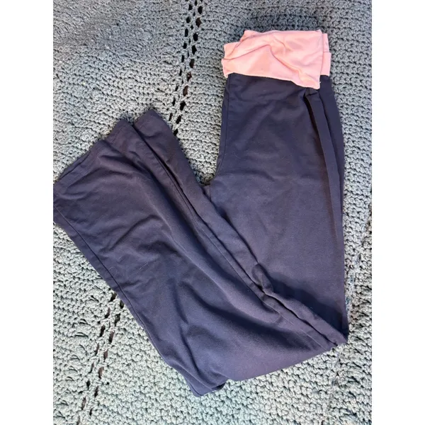 Navy Blue Pink Fold Over Waistband Flare Yoga Pants Small Style 84809J - Image 10