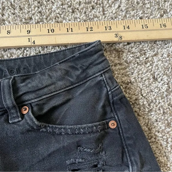 American Eagle Super Destroyed Black High Rise Mom Distressed Denim jean shorts - Image 7