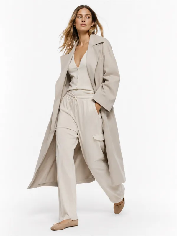 Zara Cream Cargo Sweatpants Women’s M Wide Leg Drawstring Utility Lounge Pants - Image 2