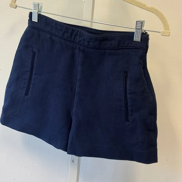 Zara Basic Navy Blue High Waisted Textured Pique Shorts Womens‎ Size Small 26 - Image 3