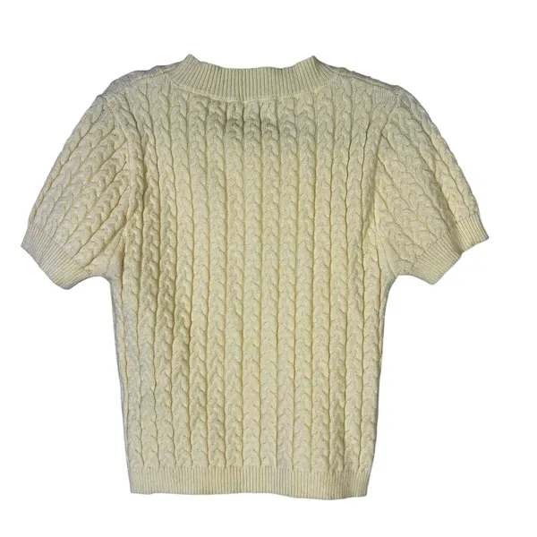 NWT Fitz + Eddi Cable Knit Short Sleeve Sweater Yellow Preppy Crew Neck Size S - Image 4