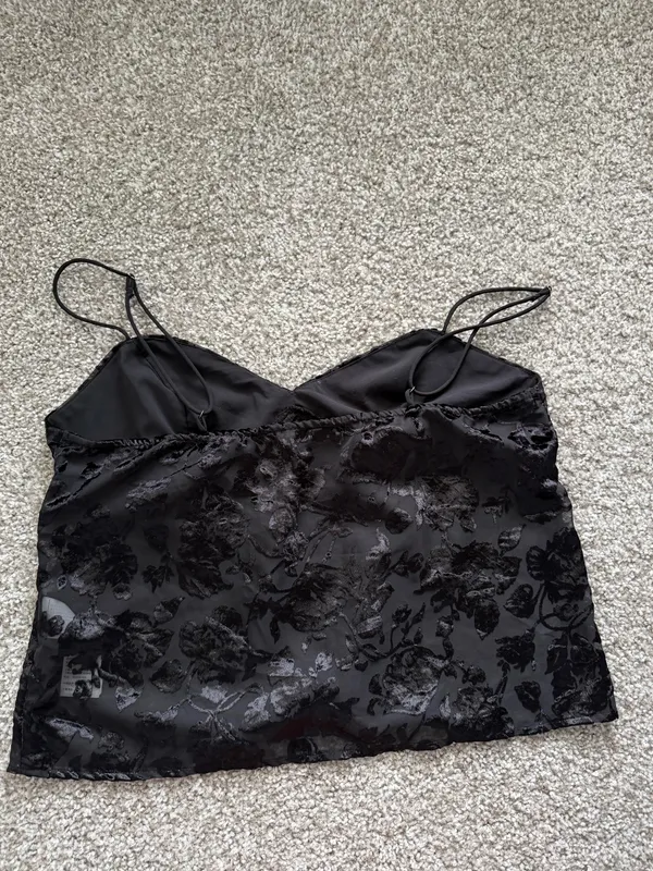 Abercrombie & Fitch Black Floral Burnout Velvet Cami Tank - Image 7