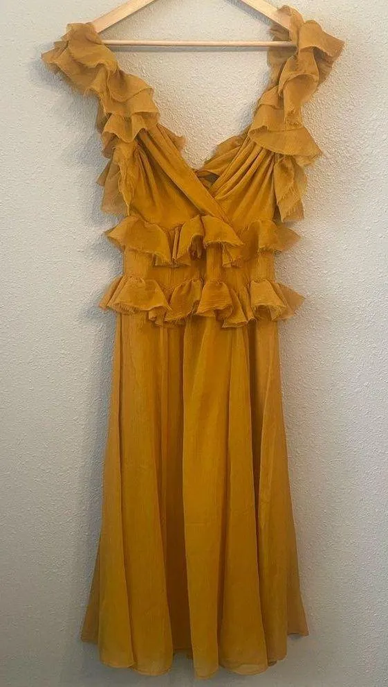 ASOS DESIGN Tiered Ruffle Dress, Mustard, 2 - Image 4