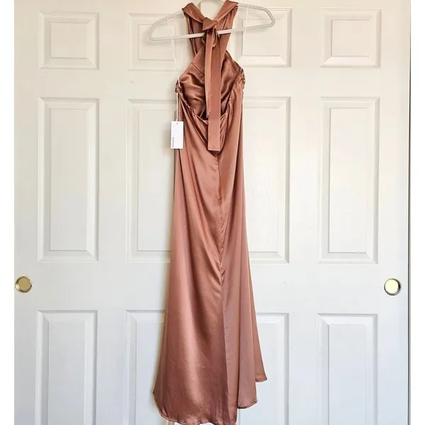 Reformation Maddison Silk Dress Praline Pink Brown Halter Midi Womens 12 NEW - Image 6