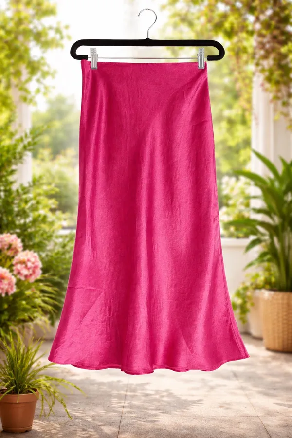 Babaton Satin Midi Skirt - Vibrant Pink (Size 4) - Image 3
