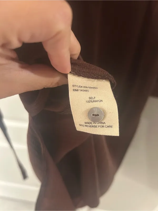 Brown Long-Sleeve Tie-Waist Dress Size Small - Image 4