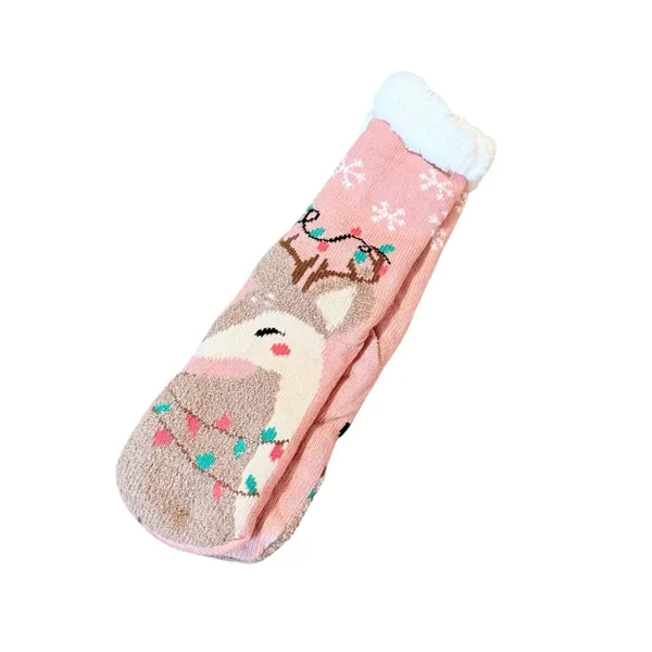 Fuzzy Babba NWT Slipper Socks Pink Reindeer‎ Snowflake Women’s Faux Fur Non Slip - Image 3