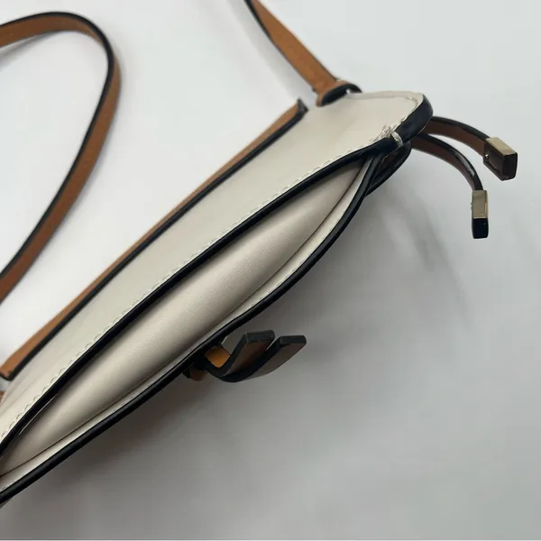 Zara Thin Crossbody Wallet Purse Tan White - Image 5