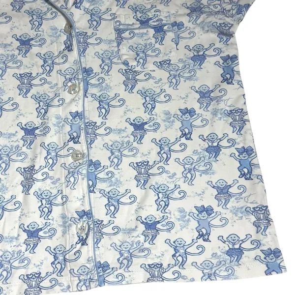 Roller‎ Rabbit x Love Shack Fancy Monkey Polo Pajamas Blue Cozy Novelty Fun M - Image 4