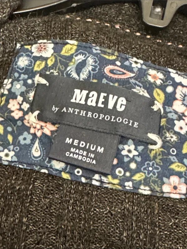 Maeve ANTHROPOLOGIE Rafela Hacci Surplice Faux Wrap Sweater M 20.5” Charcoal EUC - Image 3