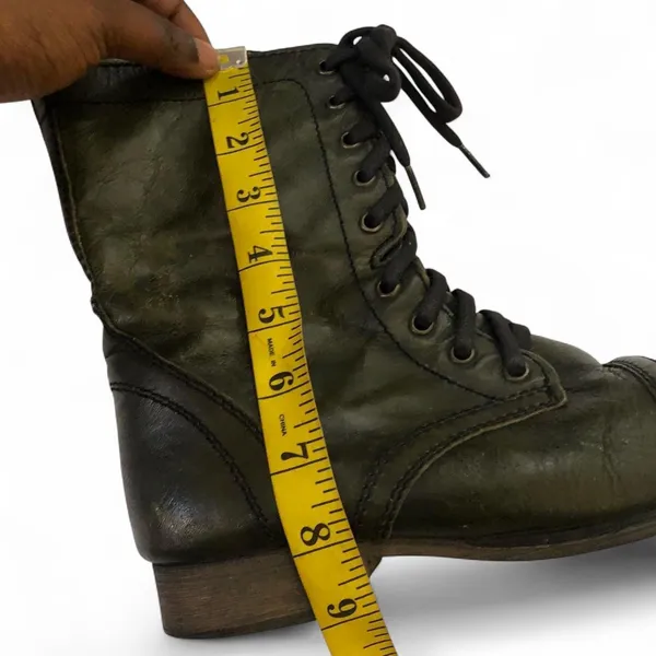 Goth Military Biker Grunge Steampunk Steve Madden Troopa Combat genuine leather lace up boots Ankle Booties Dark Green #Whimsygoth #Streetwear #Punk #Alternative #Rock #Whimsigoth - Image 5