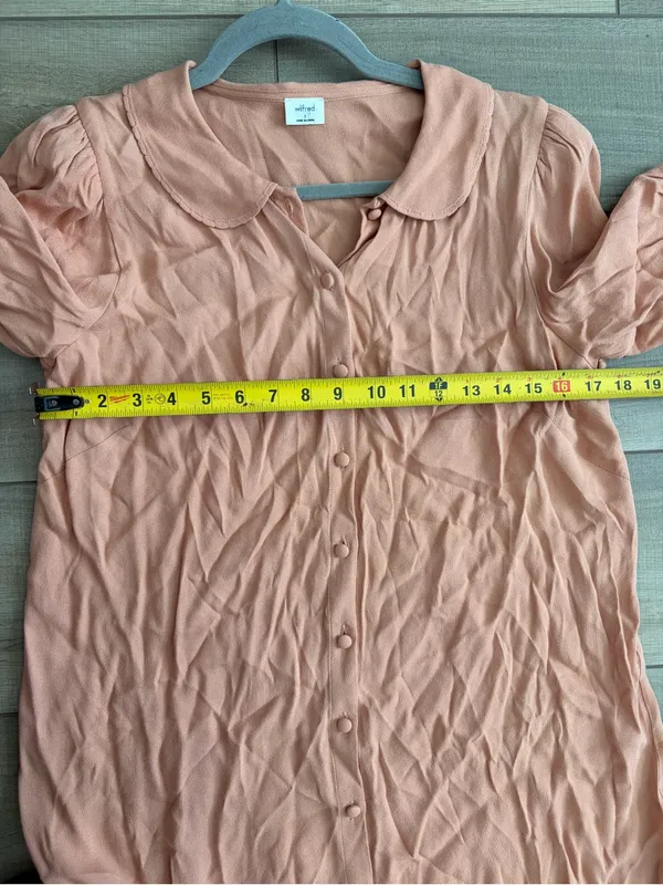 Wilfred Aritzia Poppins Short Puff Sleeve Peachy Pink Button Down Front Dress S - Image 10