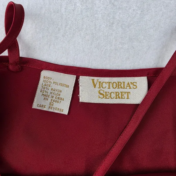 Victoria's Secret Gold Label Vintage Red Satin Lace Trim Chemise Slip Dress S - Image 2