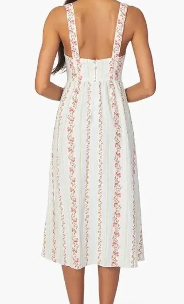 WeWoreWhat Corset Midi Dress, Victorian Floral Stripe/ Rosewood Multi, size M NW - Image 2