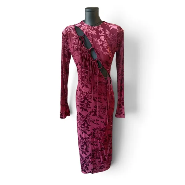New! Mistress Rocks Mahogany Devoré Velvet Midi Dress Size XS - Image 9
