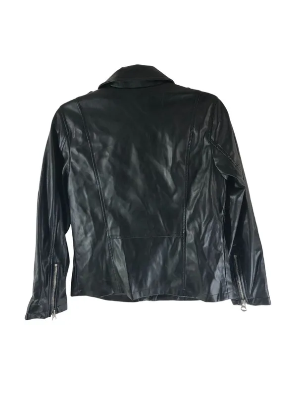 Scoop Womens Black Faux Leather Moto Jacket XS With Zipper Details - Image 2