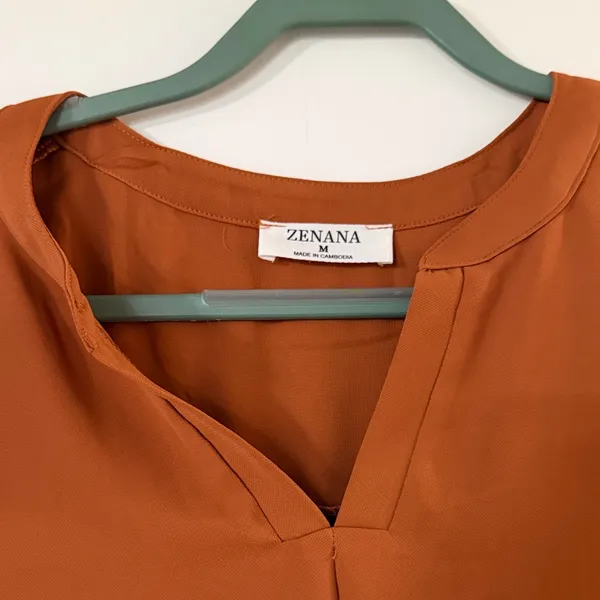 Zenana Outfitters Rust Orange Cap Sleeve V-Neck Blouse - Image 2