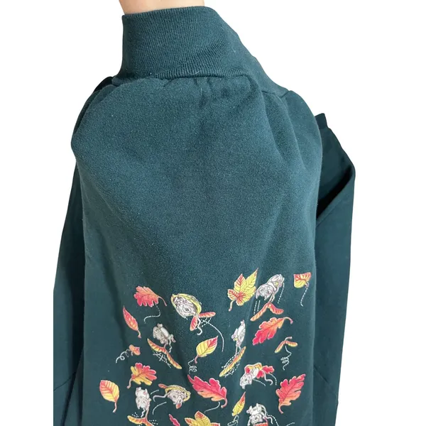 Vintage Morning Sun Forest‎ Green Crewneck Sweatshirt Mouse Leaf Print M - Image 2